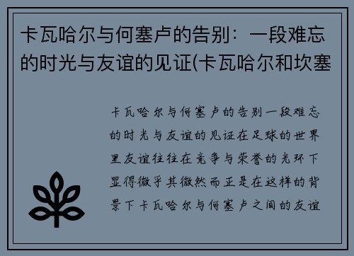 卡瓦哈尔与何塞卢的告别：一段难忘的时光与友谊的见证(卡瓦哈尔和坎塞洛)