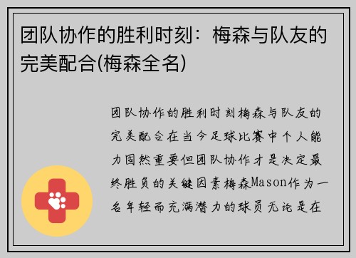 团队协作的胜利时刻：梅森与队友的完美配合(梅森全名)