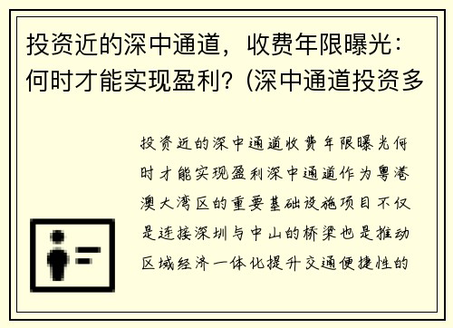 投资近的深中通道，收费年限曝光：何时才能实现盈利？(深中通道投资多少)