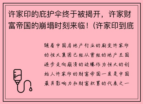 许家印的庇护伞终于被揭开，许家财富帝国的崩塌时刻来临！(许家印到底是个什么来头)