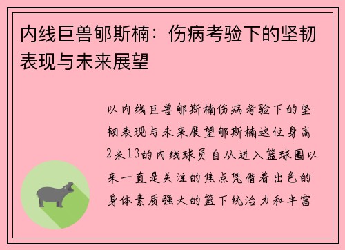 内线巨兽郇斯楠：伤病考验下的坚韧表现与未来展望