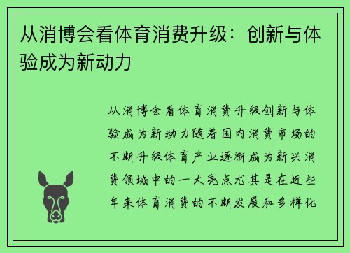 从消博会看体育消费升级：创新与体验成为新动力